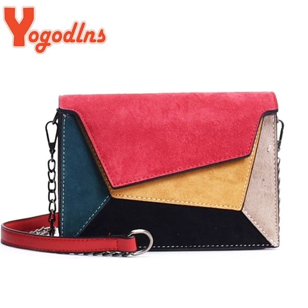 

yogodlns retro matte patchwork crossbody bags for women small chains strap shoulder lady small flap criss-cross 220310