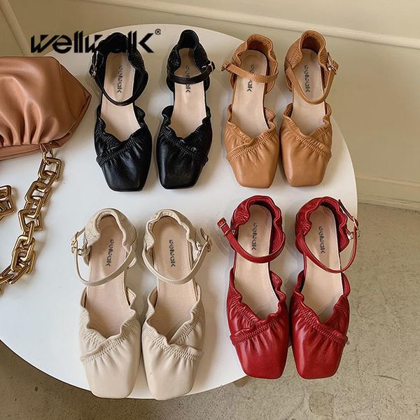 

sandals pleated sling back shoes women heels strap casual square toe women's block heel student shoe woman, Black
