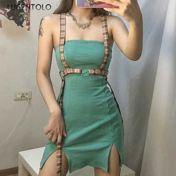 

summer women bodycon dress horizontal neck strapless bra strap lady slim-fit hip hem split pencil short dress lugentolo, Black;gray