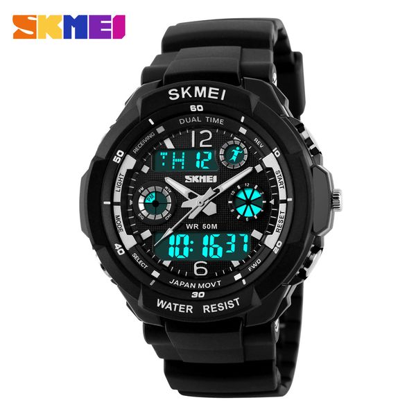

skmei brand luxury men sports watches digital analog military led electronic quartz wristwatches man clock relogio masculino 201124, Slivery;brown