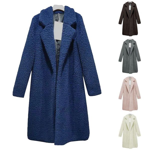 

new shaggy long fur coat women teddy coat outerwear basic jacket plus size cardigan turn down jacket femme autumn winter, Black