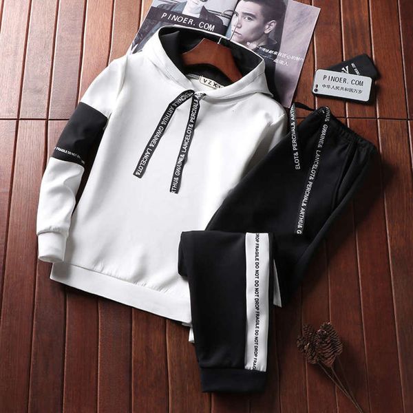 

sports spring and clothing autumn new men's young students casual pants hooded sweater suit, Gray