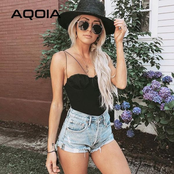

women's jumpsuits & rompers bodysuit bottoming aqoia fashion beach casual black women style skinny solid polyester broadcloth sleeveles, Black;white
