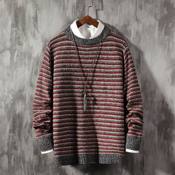 

2021 new fashion classic o-neck striped sweater men's oversize pull plus size -5xl long sleeves pullover for autumn spring winter b46x, White;black