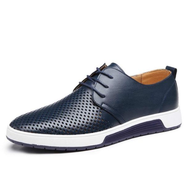 

new 2020 men casual shoes leather summer breathable holes luxurious flat shoes for men drop shipping