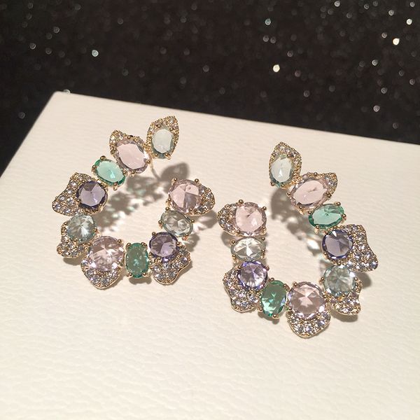 

colored crystal earrings irregular retro baroque creativity super immortal fresh modified face geometric circle earrings, Silver
