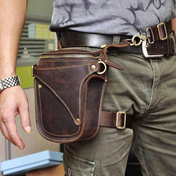 

waist bags fashion quality leather 7" motorcycle riding drop leg bag design travel fanny belt pack case1