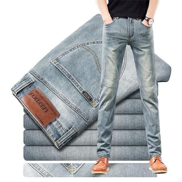 

brand new men's jeans business casual elastic comfort straight denim pants male brand trousers husband jeans, Blue