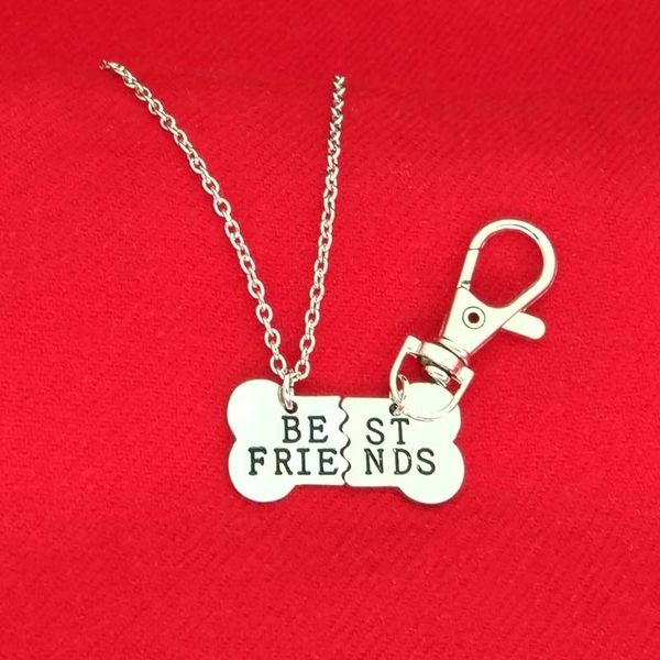 

gold silver friends pendant pet bff 2 part dog bones necklace and keychain mens jewelry