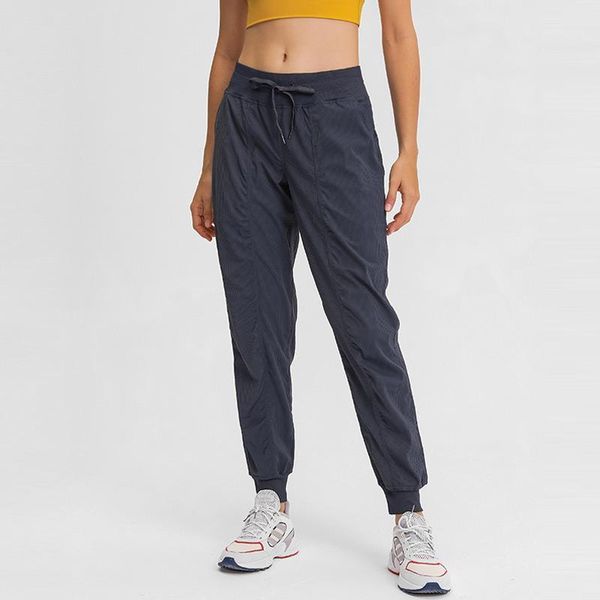 

new womens workout sport leggings high waist drawstring running sweatpants with pocket women fitness pants sports wear dp03i1, Black;white