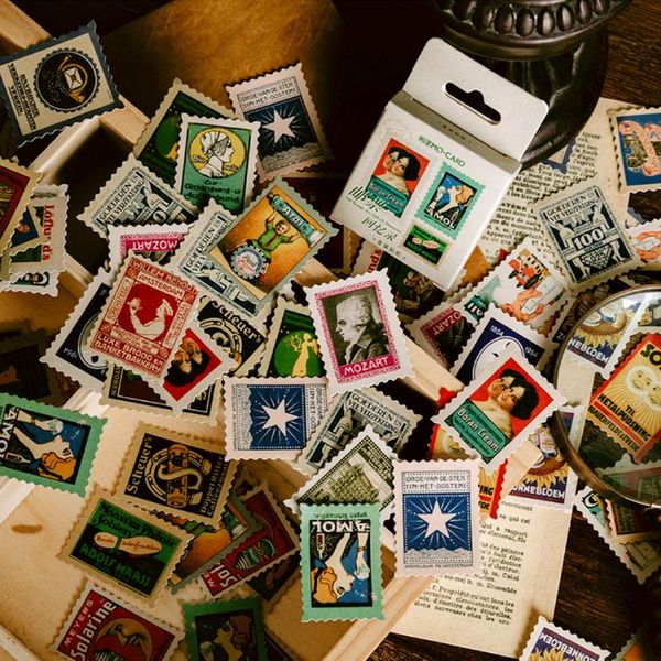 

46 шт. коробка золотая штамповка старинные штамп наклейки воспоминания путешествия творческие наклейки журнал украшения канцелярские наклейк