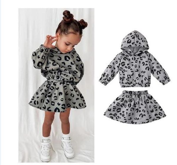 

fashion 2022 toddler girls 2pcs clothes sets leopard printed hooded long sleeve a-line skirts outfits 1-6y, White