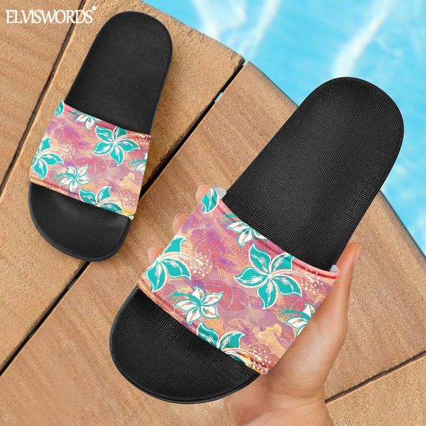 

elviswords hawaii tropical flower print summer sandals comfortable black rubber slide slippers casual home footwear y1202