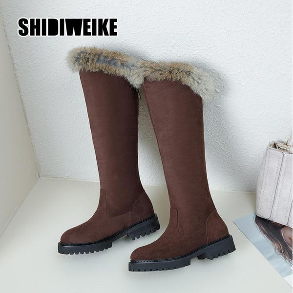 

boots genuine suede snow knee-high real fur women warm shoes 2021 v4681, Black
