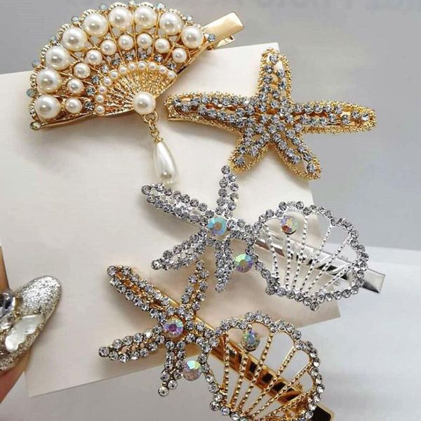 

корейский мода жемчужный кристалл горный хрусталь клип за волосы шарм женские геометрические барьеры ручной работы девушки уткибилл клип акс, Golden;silver