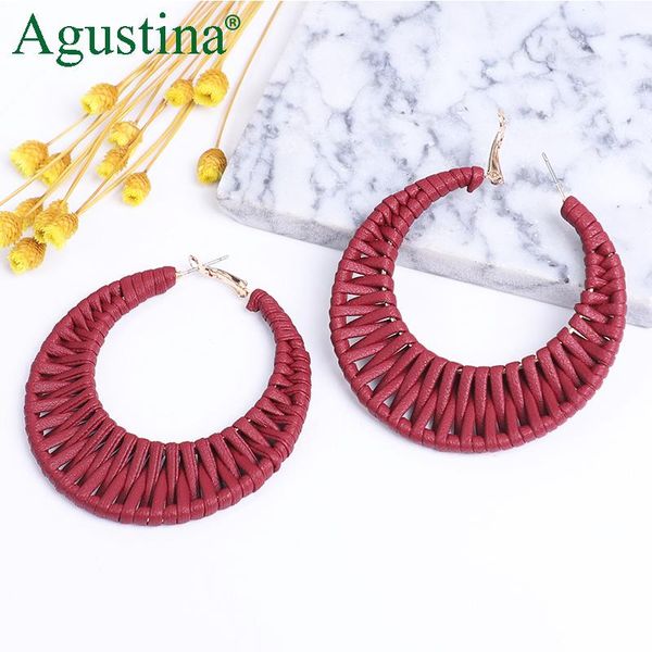 

agustina hoop кожаные серьги женщины обручи круглые серьги мода ювелирные изделия роскошные красные капли брась корейский серьги большой, Silver