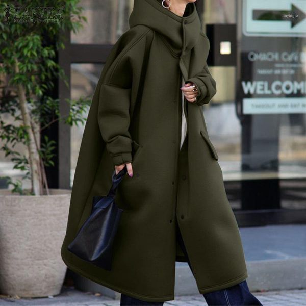 

women's solid jackets zanzea 2021 elegant turtleneck coats long sleeve baggy outerwears female button overcoats plus size 5xl1, Black;brown