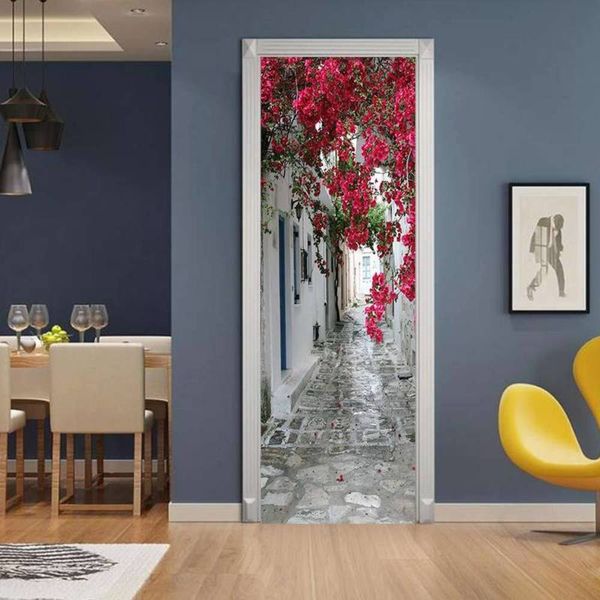 

amj magic set creative environmental protection 3d safflower alley door renovation self adhive bedroom wall sticker