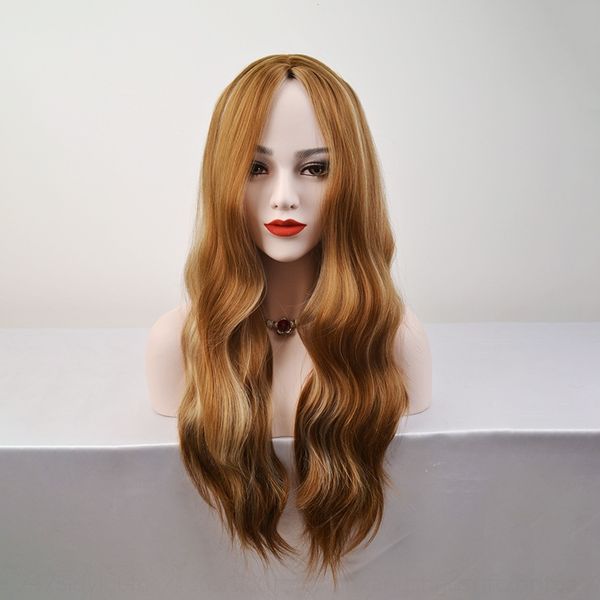 

lhg2h head cover the headgear wig middle part of the wig head cover is wavy and fluffy, Black