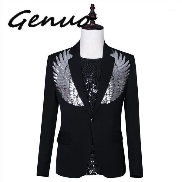 

genuo new 2020 mens stylish slim sequin blazer jacket men nightclub prom suit blazer men costume homme stage clothes for singers1, White;black