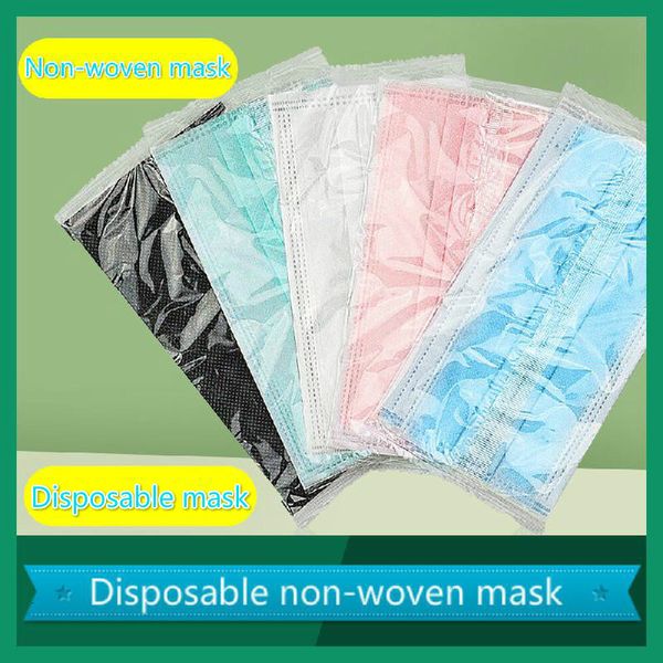 

independent packaging disposable face mouth 3-layer non-woven melt blown blue black pink hygiene mask