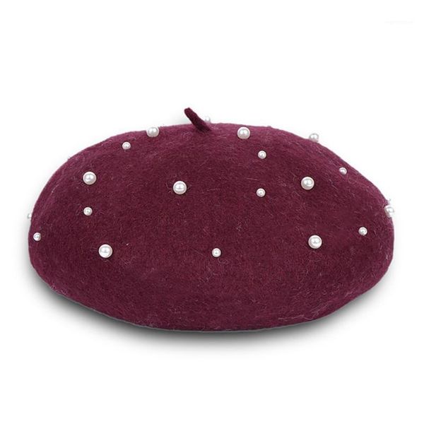 

pearl beret hat for women cashmere winter retro french winter black red french artist flat fashion red yellow lady vintage cap1, Blue;gray