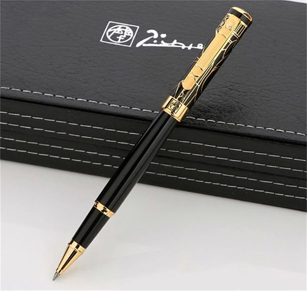 Luxo Picasso 902 Caneta Rollerball Preto Chapeamento Dourado Gravar Roller Ball Pen Negócios Material de Escritório Escrevendo Penas de Opções Lasas com Caixa