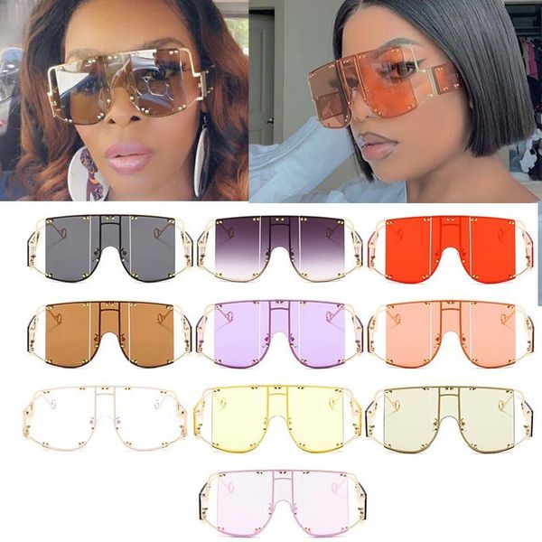 

sunglasses wholesale one piece hollow oversized square for women rivet alloy punk sun glasses men gradient uv400 hip hop shades, White;black