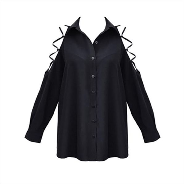 

ruibbit gothic punk women off shoulder lace up crop black blouse female black loose v collar cool girl punk rock, White