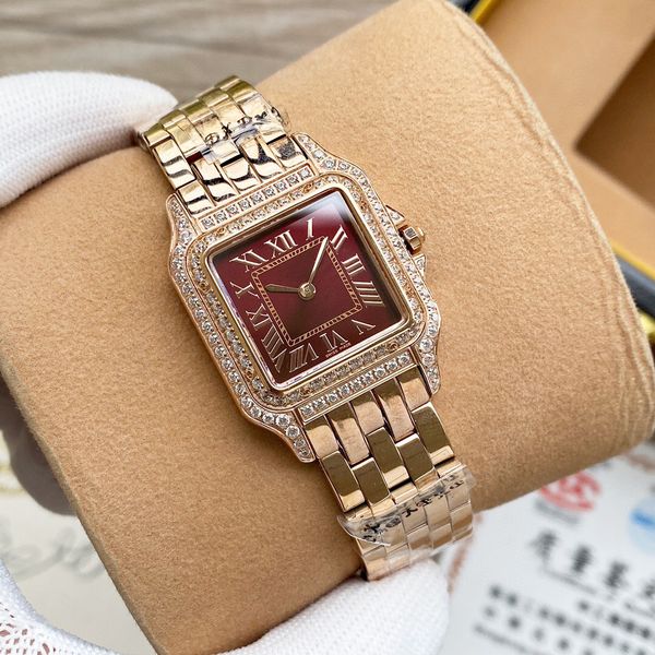 

2020 classic panthère de ladies watches full diamond santos quartz wristwatches cheetah tank rose gold womens watch d5015