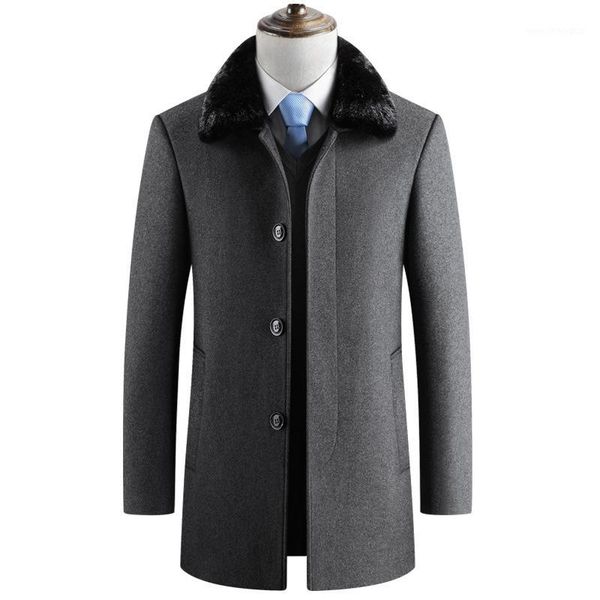 

men's wool & blends mens woolen coat fleece thick jackets winter jacket men warm coats business clothing windbreaker with detachable fu, Black