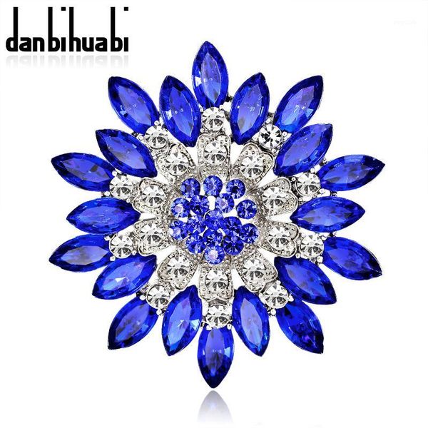 Atacado- grande vermelho azul rhinestone broches casamento buquê flores broche pinos para mulheres barato moda jóias roupas accessoris1