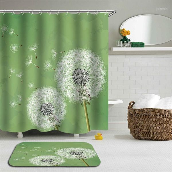 

shower curtains 2pc dandelion printed curtain set bath polyester waterproof cloth bathroom non-slip floor mat1