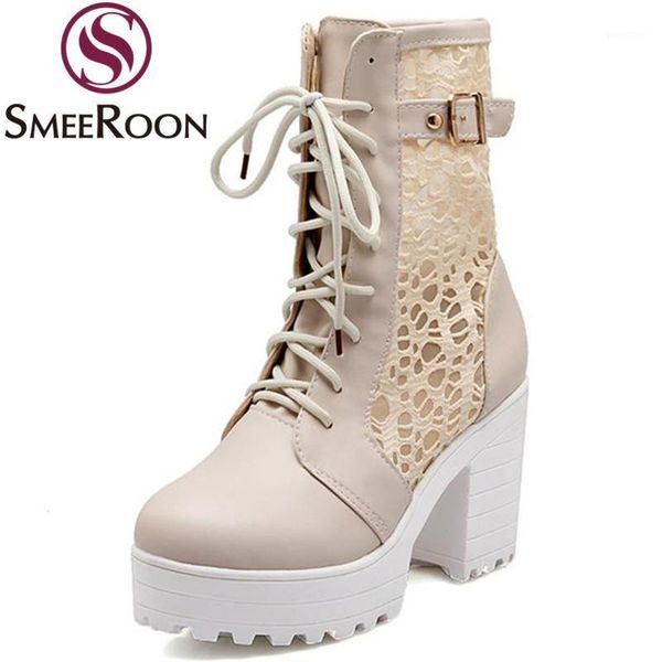 

boots smeeroon arrive ankle lace up buckle campus leisure autumn thick high heels platform woman shoes plus size1, Black