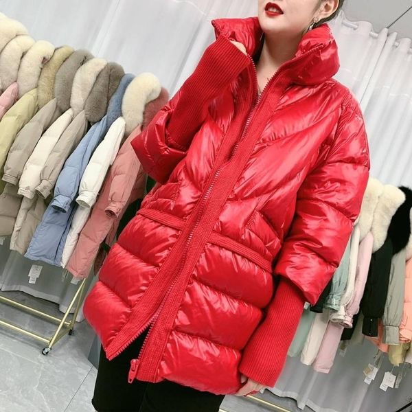 

2020 new down jacket women clothing knitted sleeve bread coat mid-length thick fashion western loose, Black