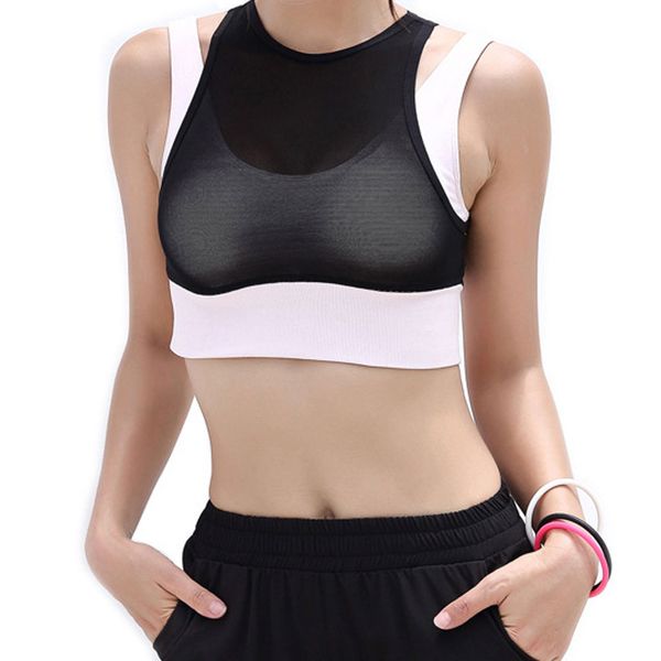 

yoga bra adjustable strap breathable sports push up bra shockproof padded sports yoga athletic gym running fitness vest bra, Black;white