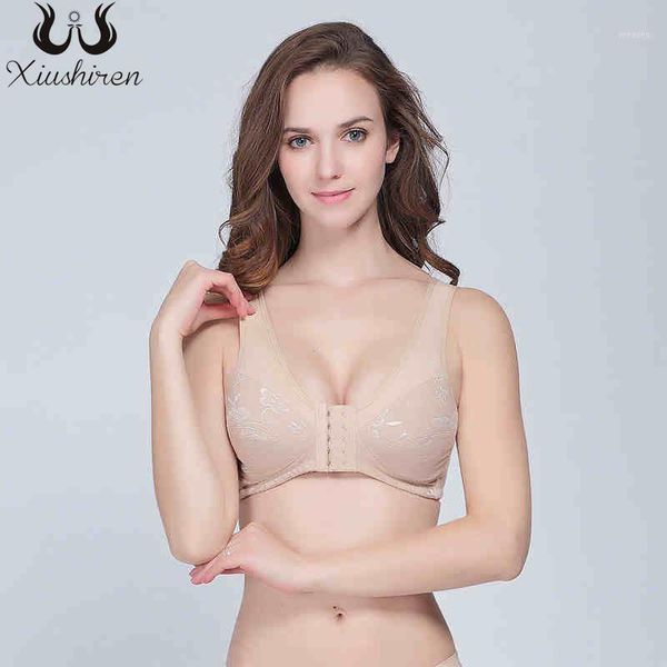 

xiushiren front close wire-full cup bras for women cotton t-back bra leisure comfort underwear embroidery solid lingerie bh1, Red;black