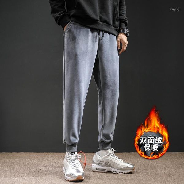 

fleece warm fashion winter jogging pants men casual slim fit trousers thicken lamb velvet sweatpants male streetwear1, Black