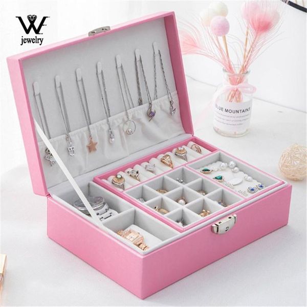 

мы новые ювелирные изделия хранения коробки креативные кожаные портативный двухслойный макияж коробка для хранения pu смотреть ожерелье серь, Pink;blue