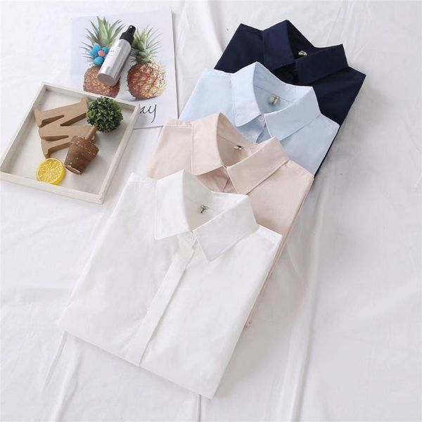 

2021 korean fashion autumn new slim office blouse women long sleeve cotton casual female work wear white office shirts
