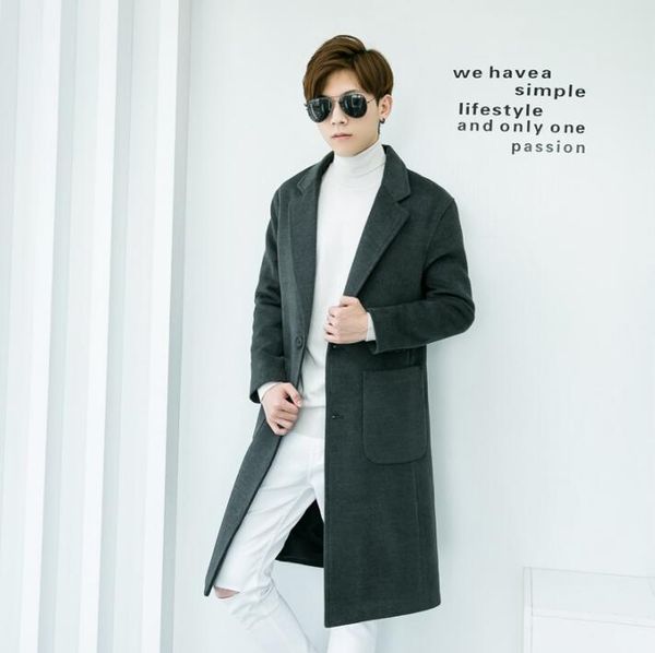 

men's wool & blends grey casual woolen coat men trench coats simple and versatile loose long sleeves overcoat mens cashmere england 920, Black