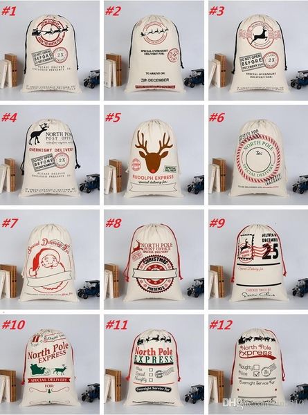 

heavy canvas large 26 colors organic christmas gift drawstring bag with reindeers santa claus sack bags for kid dhl