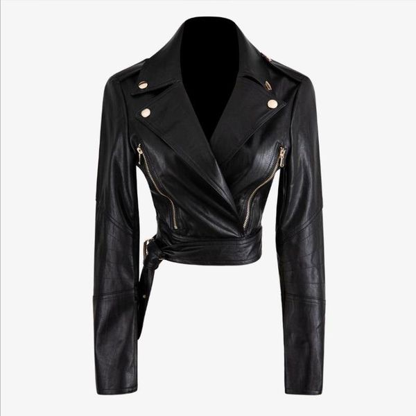 

fashion zipper stitching pu leather jacket female locomotive style pu leather outerwear brown jackets with lining f373, Black