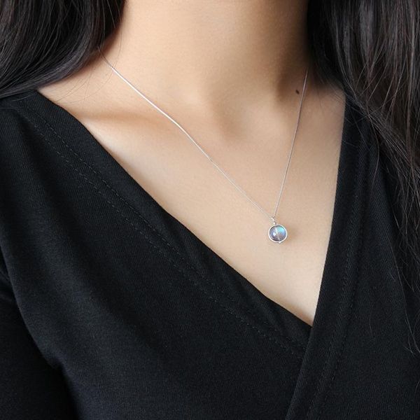 

2020 necklace charms personality natural moonstone round pendant fashion box chain women necklaces 925 sterling silver jewelry h wmtnfo, Black