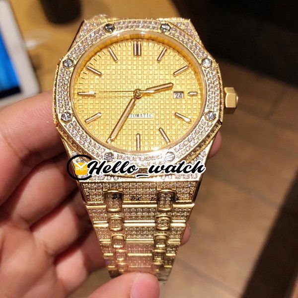 

tw new 41mm 15400 15400st золотая текстура циферблат miyota автоматические мужские часы 316l 18k желтое золото полная алмазная зона часов sa, Slivery;brown