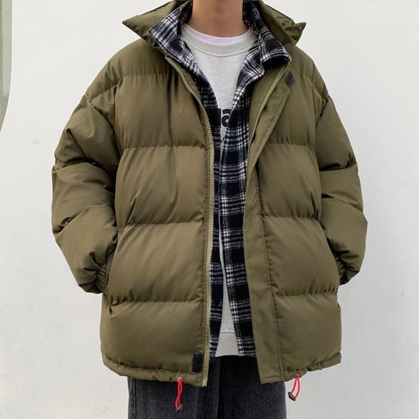 

fake two-piece plaid coat men warm fashion retro casual winter thick jacket men parka loose korean short coat mens clothes m-3xl11, Black