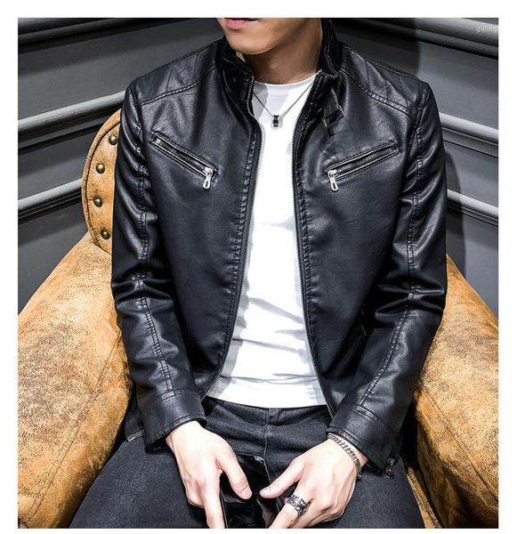 

outdoor jackets&hoodies 2021 men clothing synthetic leather man hiking jackets solid slim stand collar zipper fashion casual clothing1, Blue;black