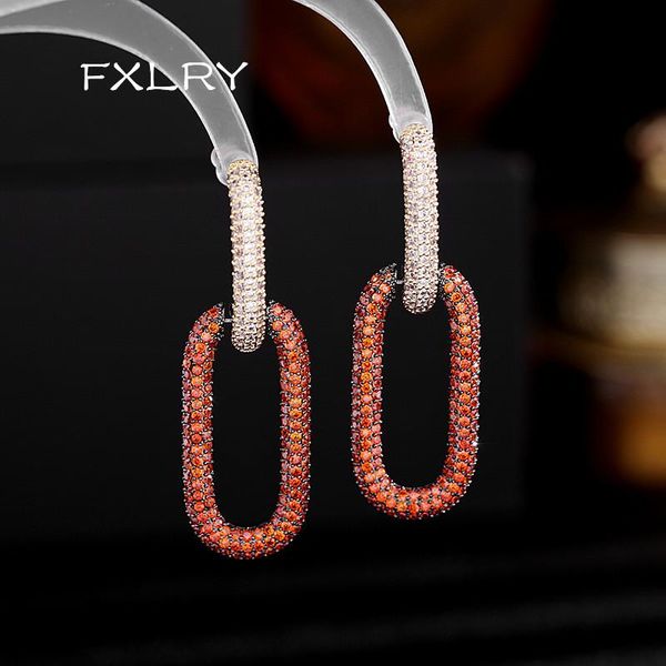 

dangle & chandelier fxlry fashion orange ccubic zircon chain punk earring for women bridal wedding jewelry, Silver