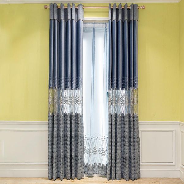 

curtain & drapes light luxury flannel stitching chenille curtains hollow embroidered living room bedroom bay window