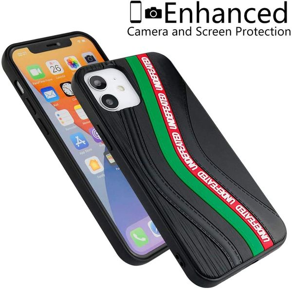 3D Black / Green Designer Inspired Phone Case Voller Schutz Weiche Griff Texturierte Stoßdämpfung Modekoffer für iPhone 11 12 13PRO MAX 7 8 PLUS 12 MINI X XS XR